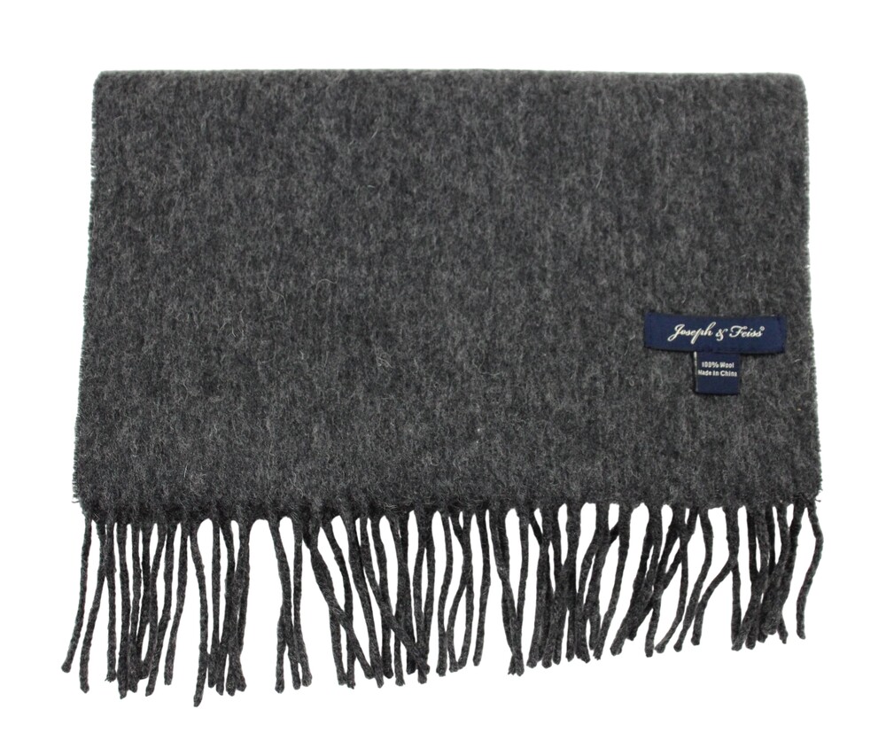 Joseph & Feiss Scarf Mens One Size Gray 100% Wool Fringe Solid Winter Warm